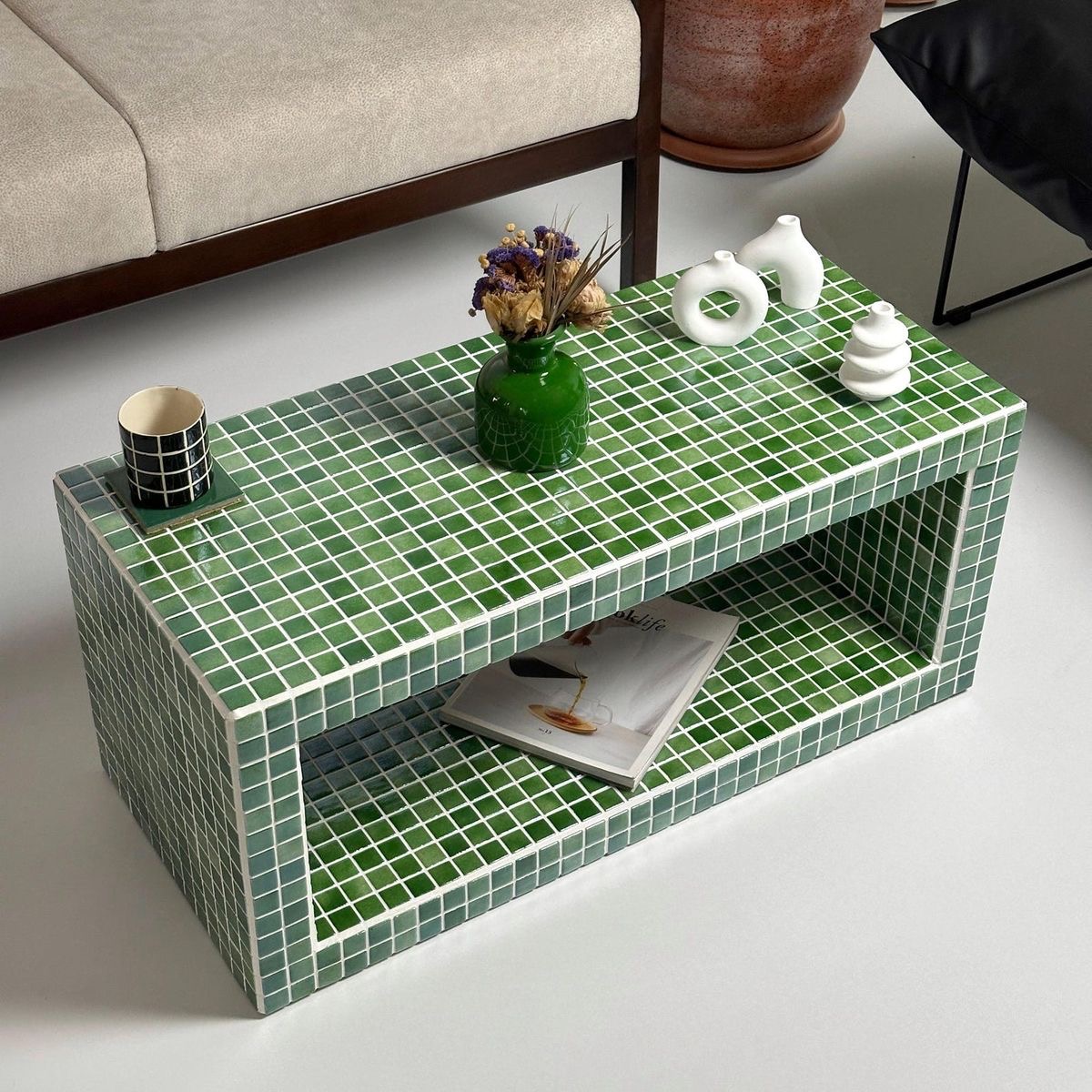 Emerald Grid Tile Coffee Table